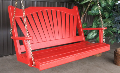 Red painted porch swing